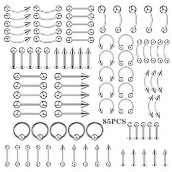 85 шт./компл. титановая сталь язык губа нос пупок кольцо пирсинг ювелирные изделия ноготь для губ ноготь для языка брови ногти кольцо для живота изысканные украшения для тела One Size