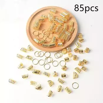 85 шт. Полые кольца для волос, бусины для дредов, кольца-клипсы для плетения волос, украшения/аксессуары для дредов, металлические манжеты для плетения волос