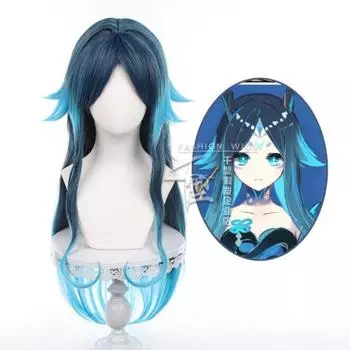 85 см Genshin Impact Hydro Yaksha, парик для косплея, сестра Сяо, женский длинный волнистый синтетический парик, термостойкие волосы, игра для ролевых игр 85CM синий
