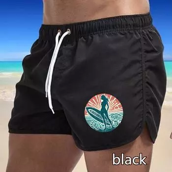85 Summer Men s Quick-Drying Swim Trunks Printing Sports Pants Swimwear Beach Shorts Jogging Shorts M чёрный