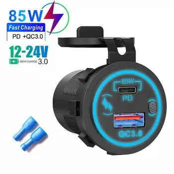 85 Вт PD Тип C/QC 3.0 USB автомобильное зарядное устройство с переключателем розетка для быстрой зарядки адаптер питания водонепроницаемый для 12 В 24 В автомобиля грузовика лодки зелёный