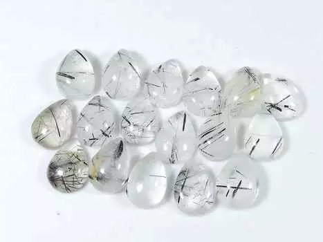 85Cts. Черный рутиловый кварцевый грушевидный кабошон россыпью драгоценный камень 17 шт. лот 09X13MM RQ-1541