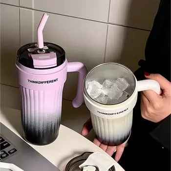 860 мл двойной термос из нержавеющей стали с трубочкой большой емкости герметичная бутылка для кофе, чая, холодных напитков автомобильная термокружка 860ml синий