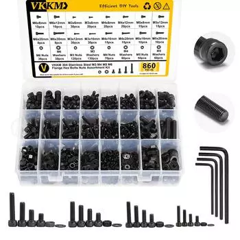 860PCS M6 M5 M4 M3Screw Kit, Suitable for 3D Printing DIY,Hex Socket Head Cap Bolts Nuts and Washers Kit, Grade 12.9 Alloy Steel