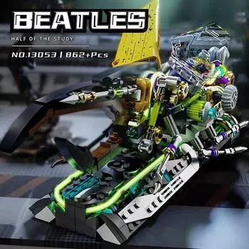 862 шт. светящиеся строительные блоки жука, шарнирные крылья, подвижные механические модели насекомых, кирпичи-головоломки, игрушки, детские праздничные подарки зелёный/серый