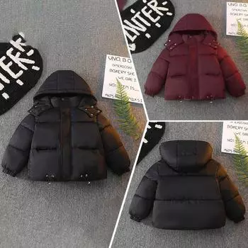 863 детские новые утепленные хлопчатобумажные куртки с капюшоном в иностранном стиле, теплые куртки с высоким воротником и хлопчатобумажной подкладкой 120cm бордовый