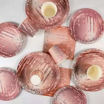 86 шт. Набор столовых приборов для дня рождения, розовое золото, украшения стола для вечеринки, тарелка, чашка, салфетка, дети, взрослые, день рождения, свадьба, декор для вечеринки