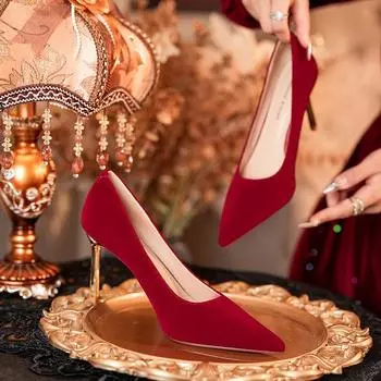 8777H замшевые туфли на шпильке красного цвета с острым носком на высоком каблуке для праздничного свадебного платья подружки невесты женская обувь 34