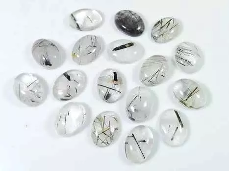 87Cts. Black Rutile Quartz Oval Cabochon Loose Gemstone 17Pcs Lot 10X13MM RQ-1515