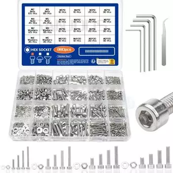 880pcs Stainless Steel Assortment Kit - M2 to M5 Hex Head Bolts, Nuts, Washers & Screws with Case, Ideal for DIY, Crafts & Home Improvement Projects 880pcs Nuts And Bolts Assortment Kit