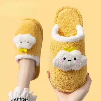 889Женские зимние домашние тапочки с рисунком, нескользящие мягкие зимние теплые домашние тапочки для дома, для влюбленных пар, для пола 36 жёлтый