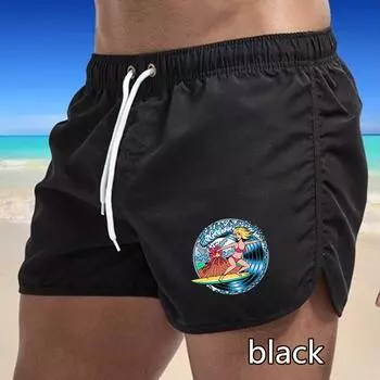 88 Summer Men s Quick-Drying Swim Trunks Printing Sports Pants Swimwear Beach Shorts Jogging Shorts M чёрный