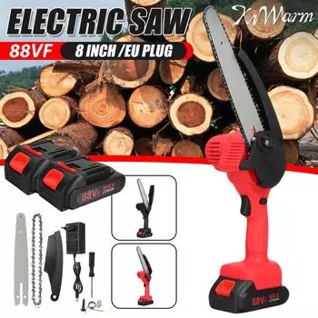 88 В 8-дюймовая электрическая цепная пила Мини беспроводная цепная пила Аккумуляторный резак для дерева Обрезка Садовый электроинструмент чёрный