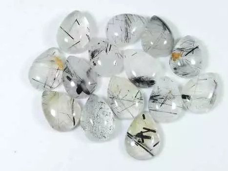 88Cts. Черный рутиловый кварцевый грушевидный кабошон россыпью драгоценный камень 14 шт. лот 11X15MM RQ-1542