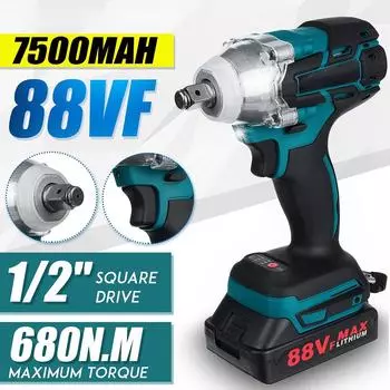 88VF 680NM 7500 мАч Электрический бесщеточный ударный гайковерт Перезаряжаемый торцевой ключ 1/2 дюйма Беспроводной электроинструмент с аккумулятором 1x Battery
