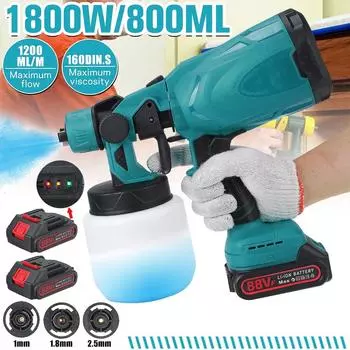 88vf 800мл Электрические краскопульты 18В Перезаряжаемые краскопульты Аппликатор DIY Домашние поделки С 3 насадками 120Вт 1 * battery синий