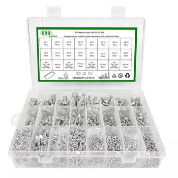 890 шт. винт с шестигранной головкой и цилиндрической головкой накатанный шестигранный винт DIN912 M3M4M5M6 890pcs