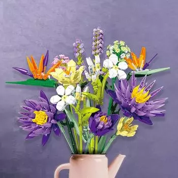 891 шт. романтический букет цветов, строительные блоки, вечные цветы, растения, сборные кирпичи, креативное украшение для рабочего стола, подарки для девочек, игрушки withbox фиолетовый/жёлтый
