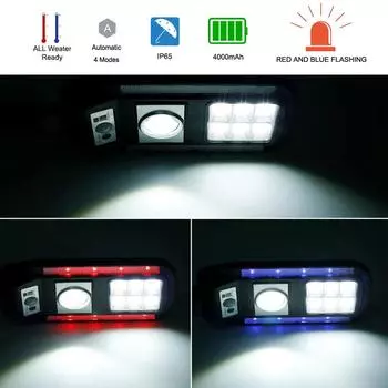 89LED Солнечный уличный фонарь с датчиком движения уличный прожектор сигнализация красный и синий мигающий 4 режима водонепроницаемый для садового освещения