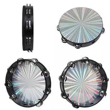 8/10 дюймов тамбурин лазерный узор Орфф инструмент ударный для детей просветление колокольчики светоотражающий барабан колокольчик CHINA