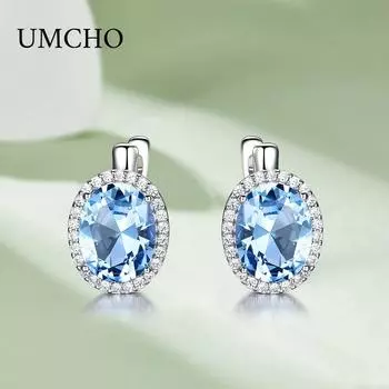 8*10 мм Nano Sky Blue Topaz 925 стерлингового серебра клипсы серьги AAA Белый круглый кубический циркон модные ювелирные изделия серьги небесно-голубой