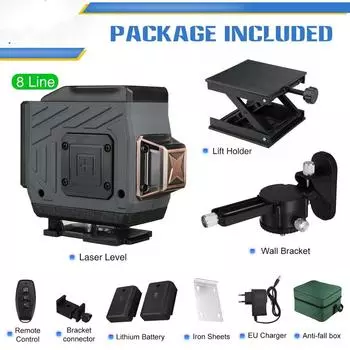 8/12/16 Line 4D Лазерный Уровень Регулируемый Зеленый Свет Самовыравнивающийся Поворот на 360° В помещении На открытом воздухе Горизонтальный Вертикальный Крест Автоматическое Измерение 8 Line