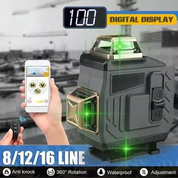 8/12/16 Line 4D Лазерный Уровень Регулируемый Зеленый Свет Самовыравнивающийся 360° Поворотный Горизонтальный Вертикальный Крест Автоматическое Измерение 8 Line