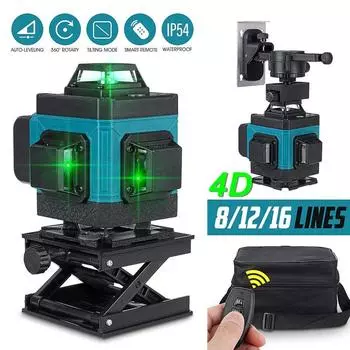 8/12/16 линий 3d 4D лазерный уровень зеленые провода с литий-ионным аккумулятором в ящике для хранения
