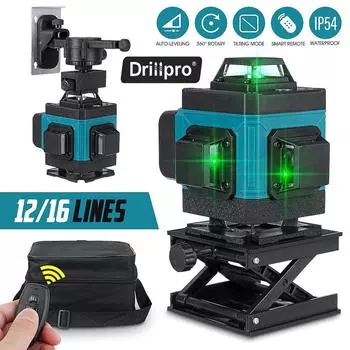 8/12/16 линий 3d 4D лазерный уровень зеленые провода с литий-ионным аккумулятором в ящике для хранения 8 lines