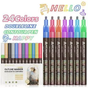 8/12/24 шт. Набор маркеров-ручек с гладкими чернилами без размазывания, двойная линия, контурная раскраска, рисунок 12 colours
