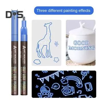 8/12/24 шт. Набор маркеров-ручек с гладкими чернилами, без размазывания, двойная линия, контурная раскраска, рисование, письмо, блестящие гелевые ручки, принадлежности для художников и студентов 12 colours