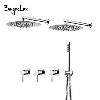 8-12 дюймов Двойная душевая головка Матовый розово-золотой смеситель для душа 3 скрытые ручки настенный кран для горячей и холодной воды 8 inch