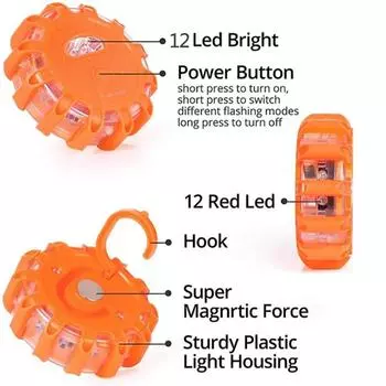 8/12 светодиодных сигнальных огней, аварийные огни, дорожные сигнальные огни, дисковые мигающие предупреждающие огни, комплект с магнитным дорожным предупреждающим мигающим фонарем