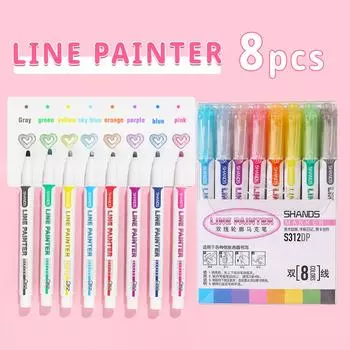 8/12pcs Double-Line Outline Pen Set in Pastel Candy Colors for Journaling, Glitter Highlighter Markers for Art Marking