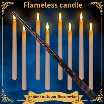 8/12pcs Flameless Floating LED Candles with Magic Wand Remote Flickering Hanging Window Candles for Christmas Halloween Decor