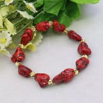 8-14 мм красный нерегулярный натуральный турецкий бирюзовый камень золотого цвета из сплава металлические бусины браслет эластичный дизайн для изготовления ювелирных изделий для девочек EA100801200125