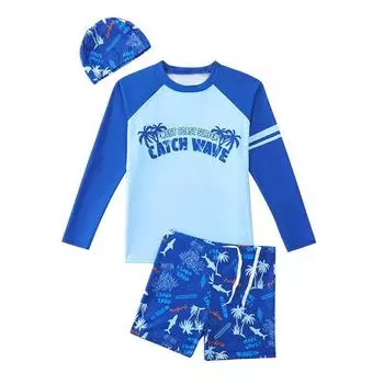 8-15 лет дети мальчики купальники комплект короткий рукав шорты и шапочка 3 шт. 130