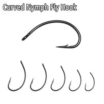 #8~#16 100 шт. изогнутый крючок для вязания мушек, нимф, личинок, куколок, креветок, бокоплавов, рыболовные крючки