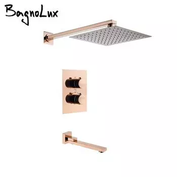 8-16 дюймовый термостатический смеситель для душа с 2 ручками, матовый черный смеситель для душа, встраиваемый настенный квадратный смеситель для душа 8 inch