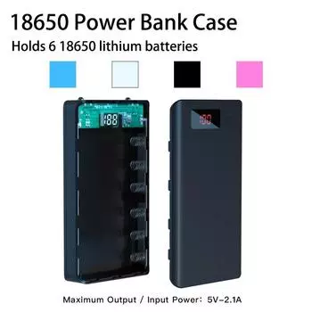 Вмещает 6 18650 чехлов для Power Bank, держатель для батареи, двойной USB Type C, чехол для самостоятельной зарядки для iPhone, Xiaomi, Huawei, чехол для батареи 18650, ящик для хранения белый