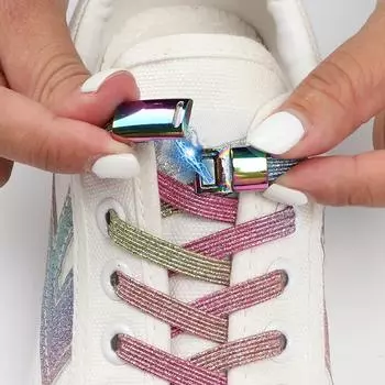 № 8 1 пара радужных шнурков с магнитным металлическим замком, эластичные шнурки без завязок, шнурки для обуви для детей и взрослых, быстрые шнурки с резиновой лентой