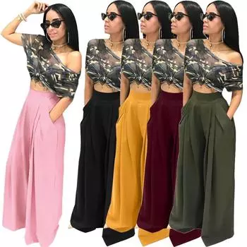 8-24 женские широкие брюки-палаццо, женские повседневные свободные эластичные длинные брюки S красный