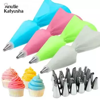 8/26 шт./компл., силиконовые насадки для кондитерских мешков, кухонная глазурь для торта, окантовка для крема, инструменты для украшения торта, многоразовые кондитерские мешки 8pcs зелёный