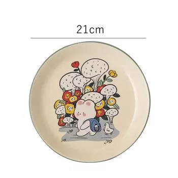 8,2-дюймовая обеденная тарелка с изображением кролика из мультфильма, керамическая роспись, сервировочные блюда, поднос для десерта с изображением кролика-цветка, салатная тарелка, безопасная для использования в микроволновой печи 21cm