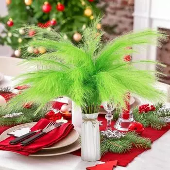 8/30 шт. красно-зеленых пушистых вьющихся стеблей для рождественской елки, декор из пампасной травы, реалистичные верхушки для елки с красными блестящими ягодными шарами 8pcs