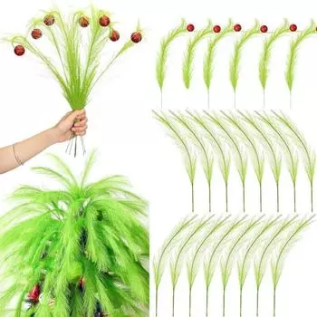 8/30 шт. красно-зеленых пушистых вьющихся стеблей для рождественской елки, декор из пампасной травы, реалистичные верхушки для елки с красными блестящими ягодными шарами 8pcs