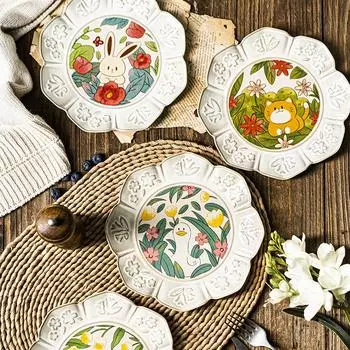 8,4-дюймовая керамическая обеденная тарелка винтажная цветочная посуда для торта десерта тарелки для закусок бытовая посуда для кофейни 8.46 inches