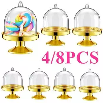 8/4 шт. прозрачная мини-подставка для десертов, конфет, подставка для кексов, тарелка с крышкой, для свадьбы, дня рождения, вечеринки, декора, коробки для детского душа