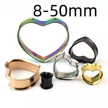 8-50 мм в форме сердца, ушные манометры, заглушки для туннелей, из нержавеющей стали, носилки для ушей, украшения для тела для женщин и мужчин 8mm чёрный