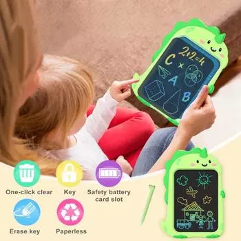 8,5-дюймовый ЖК-планшет для письма с карандашом, мультяшным динозавром, красочными рисунками, чувствительный к давлению, с батарейным питанием, электронная графика зелёный